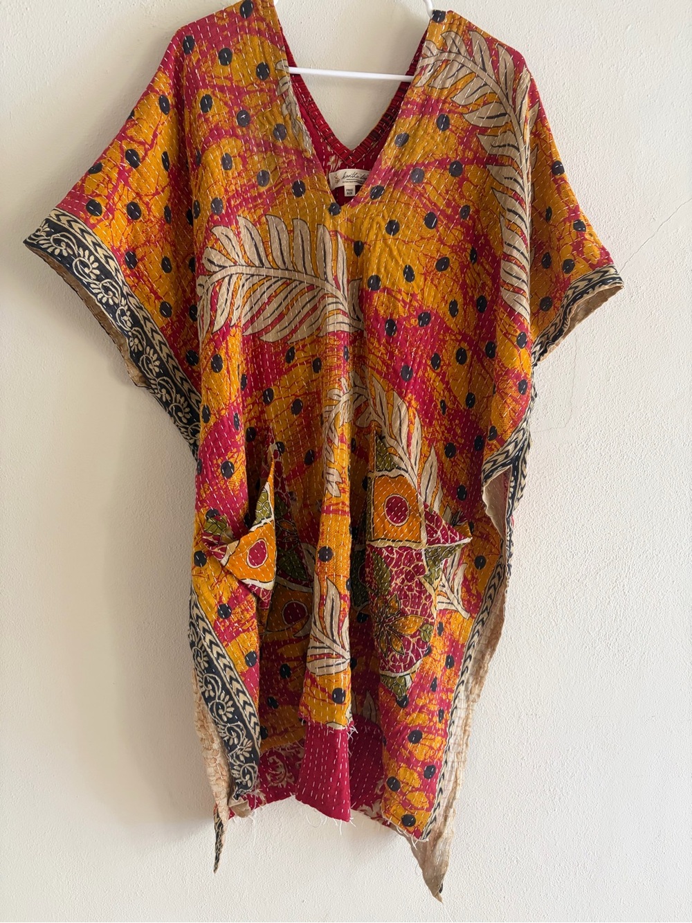 Boho V-Neck Patchwork Tunic in Mustard & Berry